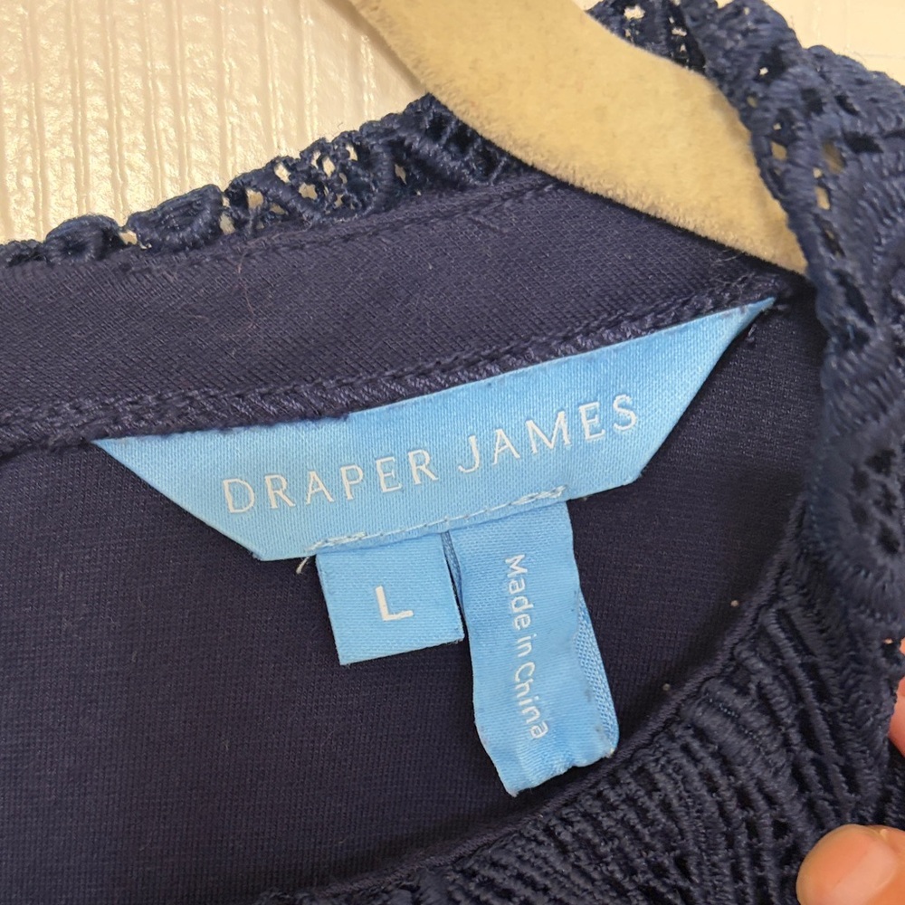 Draper James Navy Blue Lace Peter Pan Collar Ponte Knit Persley Dress Size Large - Picture 3 of 6